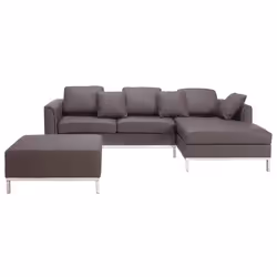 Corner Sofa OSLO Leather Brown with Ottoman 5 Seater Left Hand