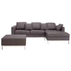 Corner Sofa OSLO Leather Brown with Ottoman 5 Seater Left Hand