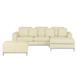 Corner Sofa OSLO Leather Cream with Ottoman 5 Seater Left Hand