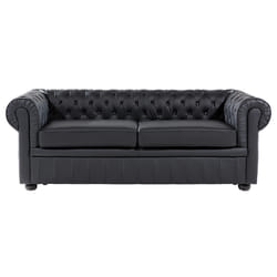 Sofa CHESTERFIELD Leather Black 3 Seater