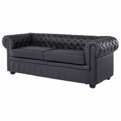 Sofa CHESTERFIELD Leather Black 3 Seater