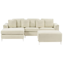 Corner Sofa OSLO Fabric Light Beige with Ottoman 5 Seater Right Hand