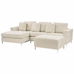 Corner Sofa OSLO Fabric Light Beige with Ottoman 5 Seater Right Hand