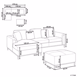 Corner Sofa OSLO Leather Black with Ottoman 5 Seater Right Hand