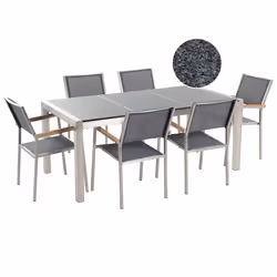Garden Dining Set 6 Seater GROSSETO Triple Plate Granite Polished Grey