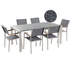 Garden Dining Set 6 Seater GROSSETO Triple Plate Granite Polished Grey