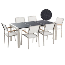 Garden Dining Set 6 Seater GROSSETO Triple Plate Granite Polished Black/ White