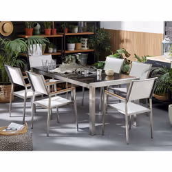 Garden Dining Set 6 Seater GROSSETO Triple Plate Granite Polished Black/ White