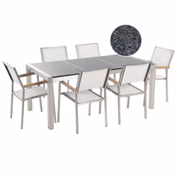 Garden Dining Set 6 Seater GROSSETO Triple Plate Granite Polished Grey/ White