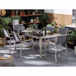 Garden Dining Set 6 Seater GROSSETO Triple Plate Granite Polished Grey/ Black