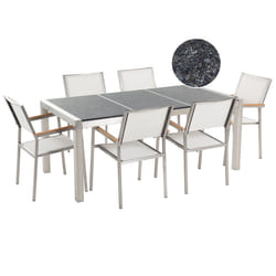 Garden Dining Set 6 Seater GROSSETO Triple Plate Basalt Flamed Black/ White