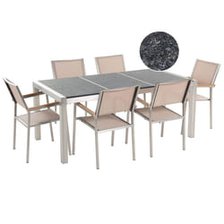 Garden Dining Set 6 Seater GROSSETO Triple Plate Basalt Flamed Black/ Beige