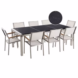 Garden Dining Set 8 Seater GROSSETO Triple Plate Granite Polished Black/ White
