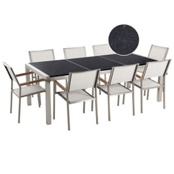 Garden Dining Set 8 Seater GROSSETO Triple Plate Granite Polished Black/ White