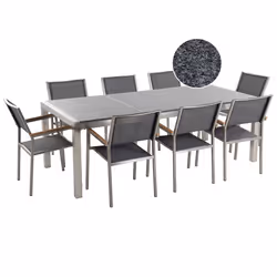 Garden Dining Set 8 Seater GROSSETO Triple Plate Granite Polished Grey