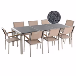 Garden Dining Set 8 Seater GROSSETO Triple Plate Granite Polished Grey/ Beige