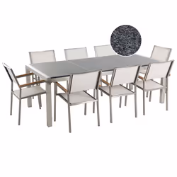 Garden Dining Set 8 Seater GROSSETO Triple Plate Granite Polished Grey/ White