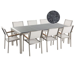 Garden Dining Set 8 Seater GROSSETO Triple Plate Granite Polished Grey/ White