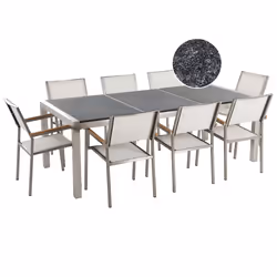 Garden Dining Set 8 Seater GROSSETO Triple Plate Granite Flamed Black/ White