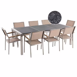 Garden Dining Set 8 Seater GROSSETO Triple Plate Granite Flamed Black/ Beige