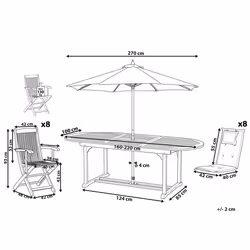 Garden Dining Set 8 Seater MAUI with Parasol Acacia Wood Dark Red