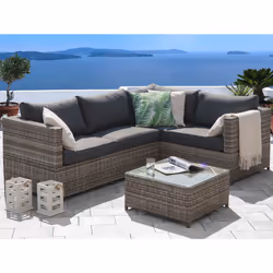 Garden Corner Sofa with Table 4 Seater AVOLA Left Hand PE Rattan Grey