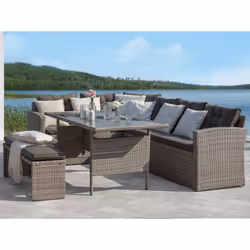 Garden Lounge Set with Table 8 Seater VITERBO with Cushions PE Rattan Grey