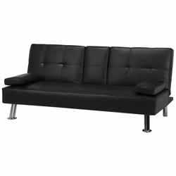 Sofa Bed ROXEN Faux Leather Black 3 Seater