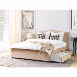 Bed with Storage Drawers Fabric MONTPELLIER 180 x 200 cm (EU Super King) Beige