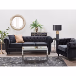 Sofa CHESTERFIELD Velvet Black 3 Seater