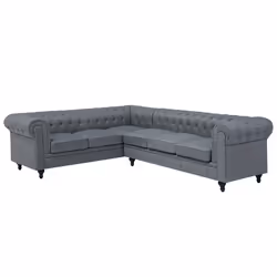 Corner Sofa CHESTERFIELD Fabric Grey 6 Seater Right Hand
