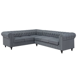 Corner Sofa CHESTERFIELD Fabric Grey 6 Seater Right Hand