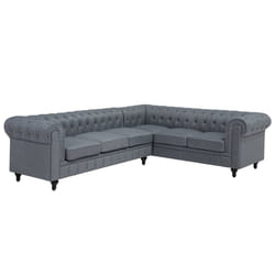 Corner Sofa CHESTERFIELD Fabric Grey 6 Seater Left Hand