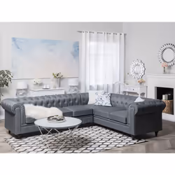 Corner Sofa CHESTERFIELD Fabric Grey 6 Seater Left Hand