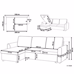 Corner Sofa Bed NESNA Fabric Light Grey with Storage 3 Seater Right Hand