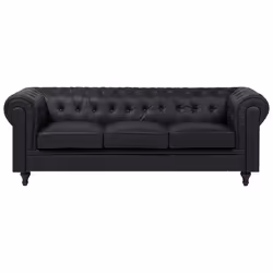 Sofa CHESTERFIELD Faux Leather Black 3 Seater