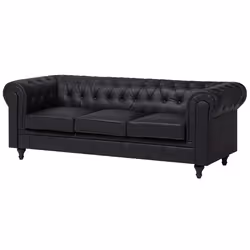 Sofa CHESTERFIELD Faux Leather Black 3 Seater