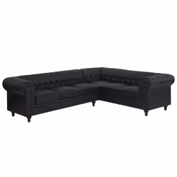 Corner Sofa CHESTERFIELD Faux Leather Black 6 Seater Left Hand
