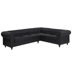 Corner Sofa CHESTERFIELD Faux Leather Black 6 Seater Left Hand