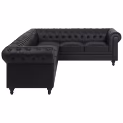 Corner Sofa CHESTERFIELD Faux Leather Black 6 Seater Left Hand