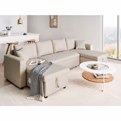 U-Shape Sofa Bed SOMMEN Fabric Light Beige with Storage 5 Seater