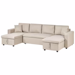 U-Shape Sofa Bed SOMMEN Fabric Light Beige with Storage 5 Seater