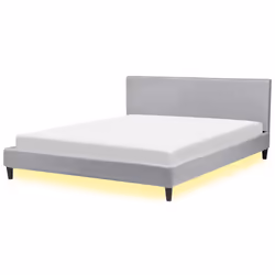 Bed with LED Fabric FITOU 180 x 200 cm (EU Super King) Light Grey