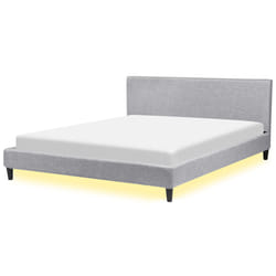 Bed with LED Fabric FITOU 180 x 200 cm (EU Super King) Light Grey