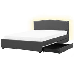 Bed with Storage Drawers Fabric MONTPELLIER 180 x 200 cm (EU Super King) LED Dark Grey