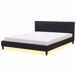 Bed with LED Fabric FITOU 180 x 200 cm (EU Super King) Black