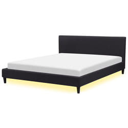 Bed with LED Fabric FITOU 180 x 200 cm (EU Super King) Black
