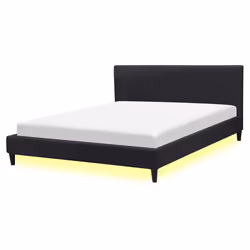 Bed with LED Fabric FITOU 160 x 200 cm (EU King Size) Black