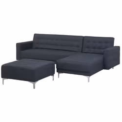 Modular Corner Sofa Bed ABERDEEN Fabric Dark Grey with Ottoman 4 Seater Left Hand