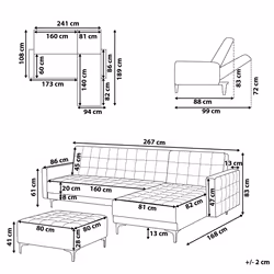 Modular Corner Sofa Bed ABERDEEN Fabric Dark Grey with Ottoman 4 Seater Left Hand